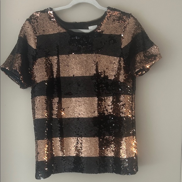 Anthropologie Black and Gold Sequin Short Sleeve Top - Picture 1 of 1